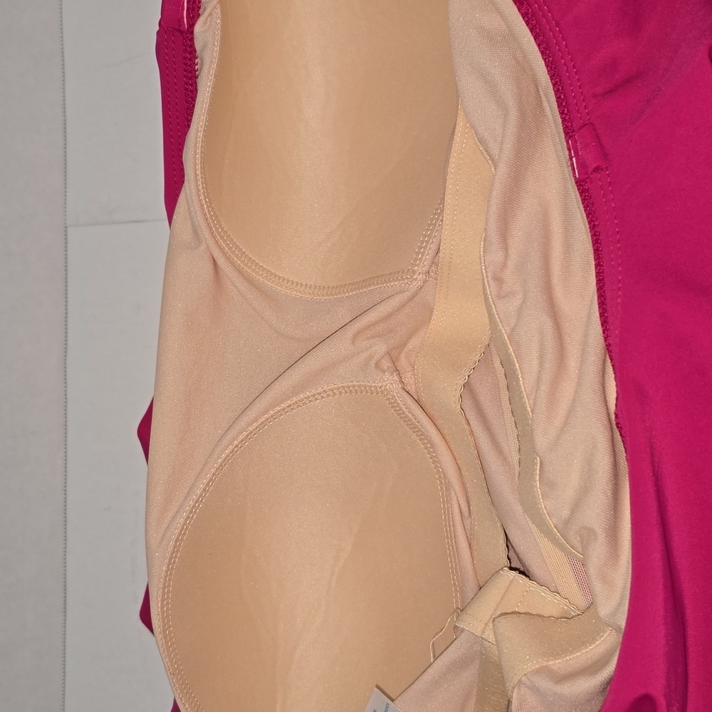 Kona Sol One Piece Swimsuit Ruffle One Shoulder Full Coverage Seat Hot Pink - Picture 9 of 15
